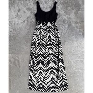AQUA Black White Zebra Print Maxi Dress Empire Waist Sleeveless Resort Glam S